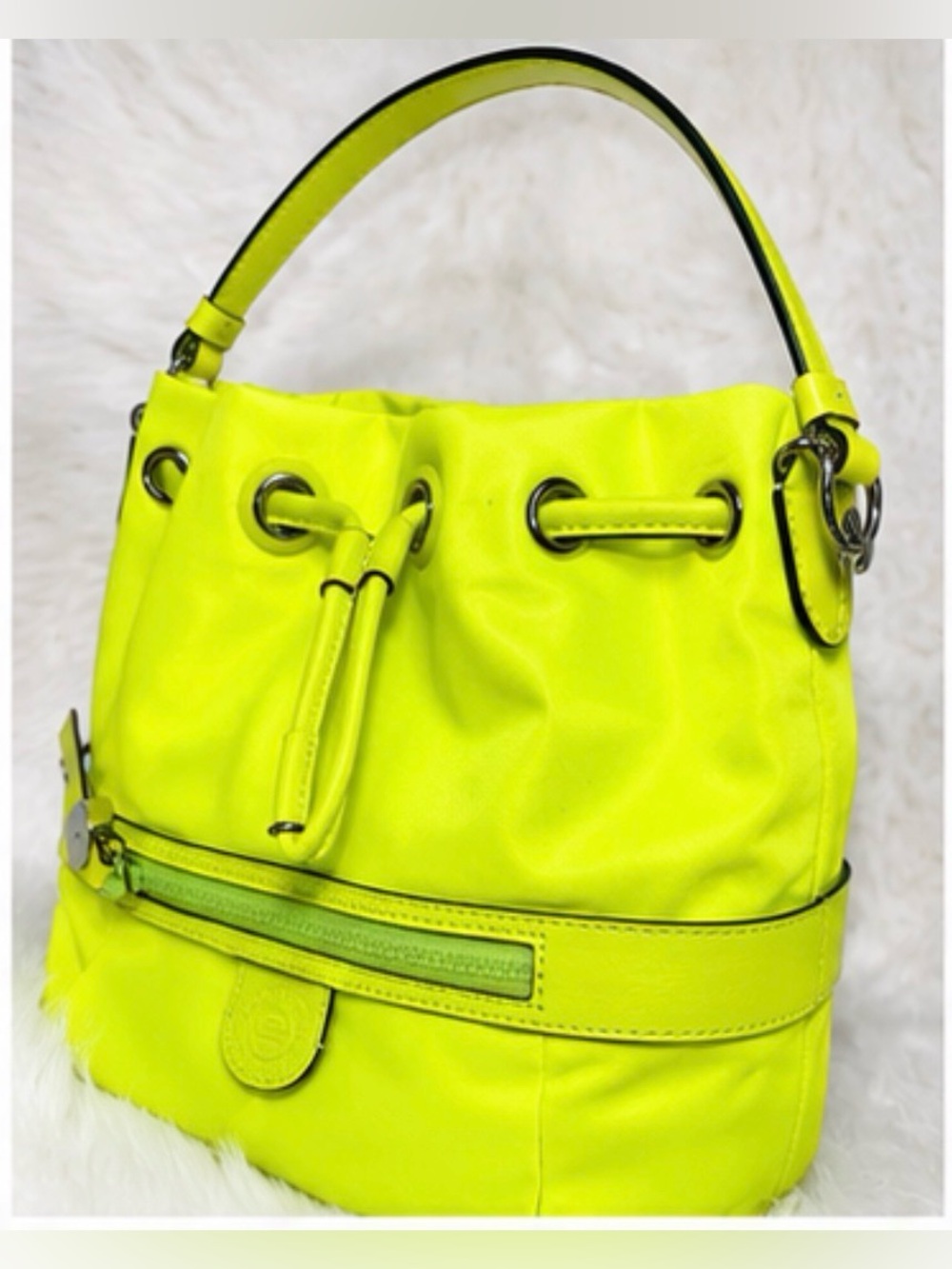 Cole Haan ZERØGRAND Neon Yellow Convertible Bucket Crossbody Bag